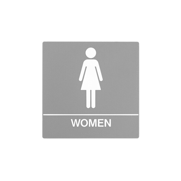 Bcf 8 x 8, Women Door Sign, Square Print, Picture & Text With Braille, Gray SB440-GRAY - main